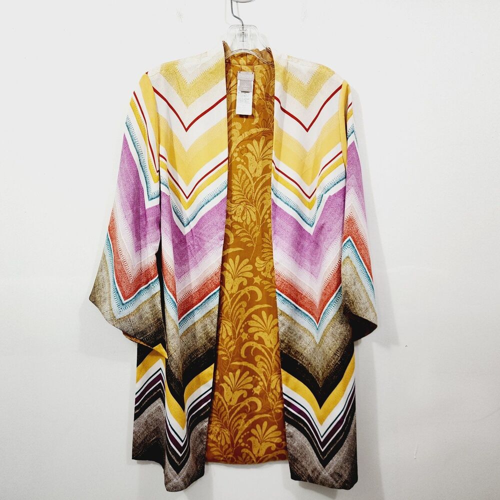 Chico's Reversible Chevron Jacquard Open Front Kimono Jacket Multicolor Sz 0 NEW